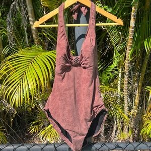 MagicSuit Women's Size 14 Brown One Piece Halter Swimsuit Beaded